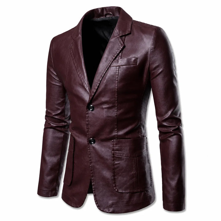 Alaric | Men's Fall Leather Jacket - Color:Red;Size:S