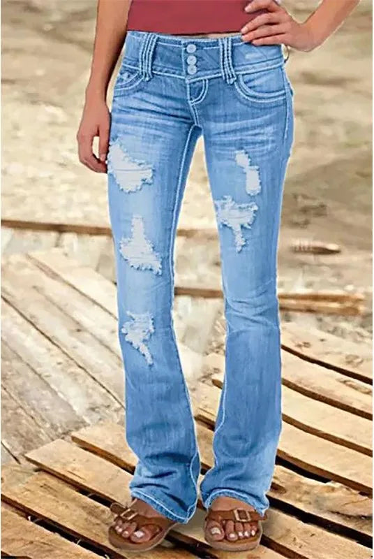 Aldridge Low-Rise Bootcut Jeans - Color:Baby Blue;Size:XXS