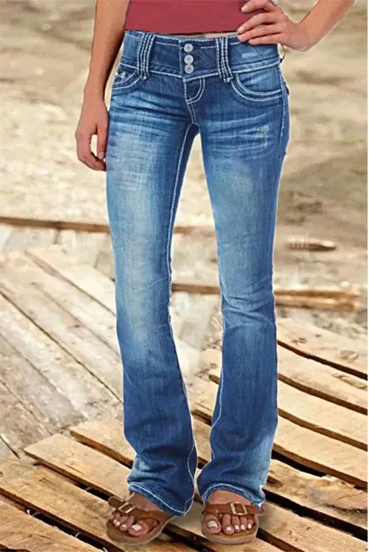 Aldridge Low-Rise Bootcut Jeans - Color:Medium Blue;Size:XXS