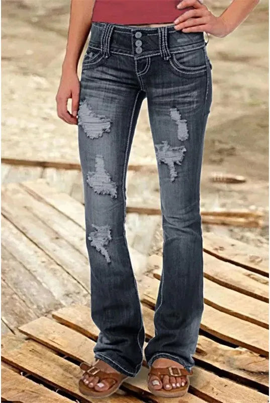 Aldridge Low-Rise Bootcut Jeans - Color:White Black;Size:XXS