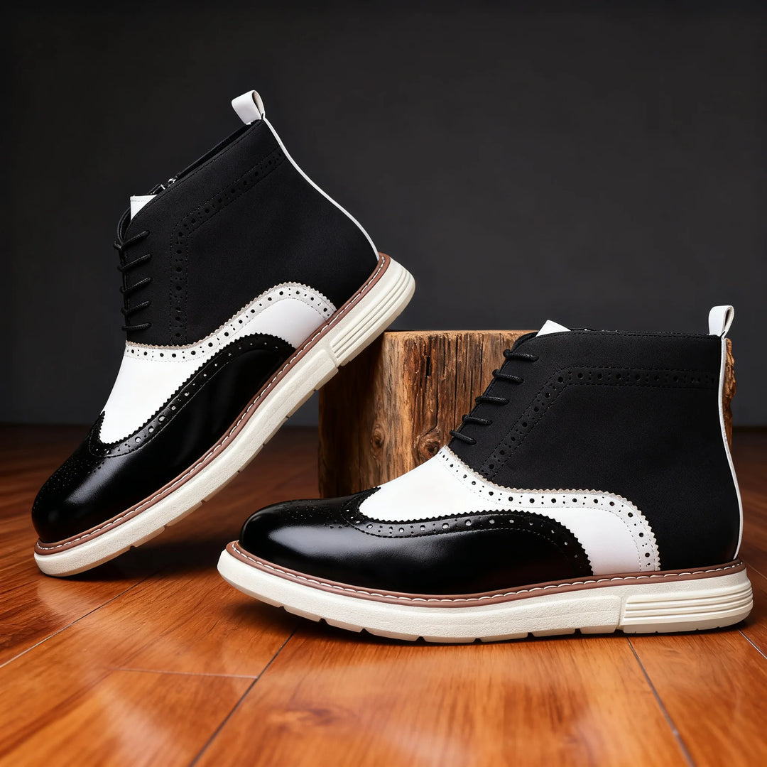 Aldwin | Men's Leather Brogue Ankle Boots - Color:Black;Size:39