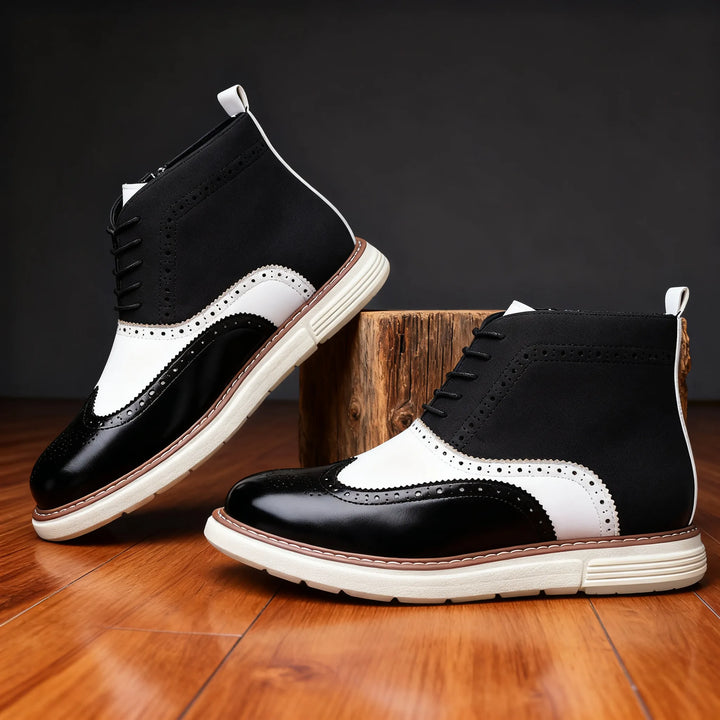 Aldwin | Men's Leather Brogue Ankle Boots - Color:Black;Size:39