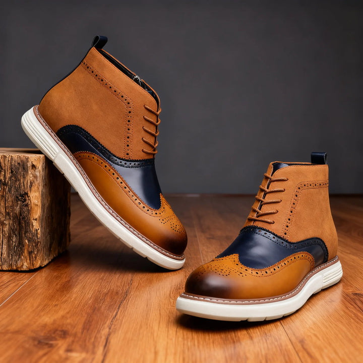 Aldwin | Men's Leather Brogue Ankle Boots - Color:Brown;Size:39