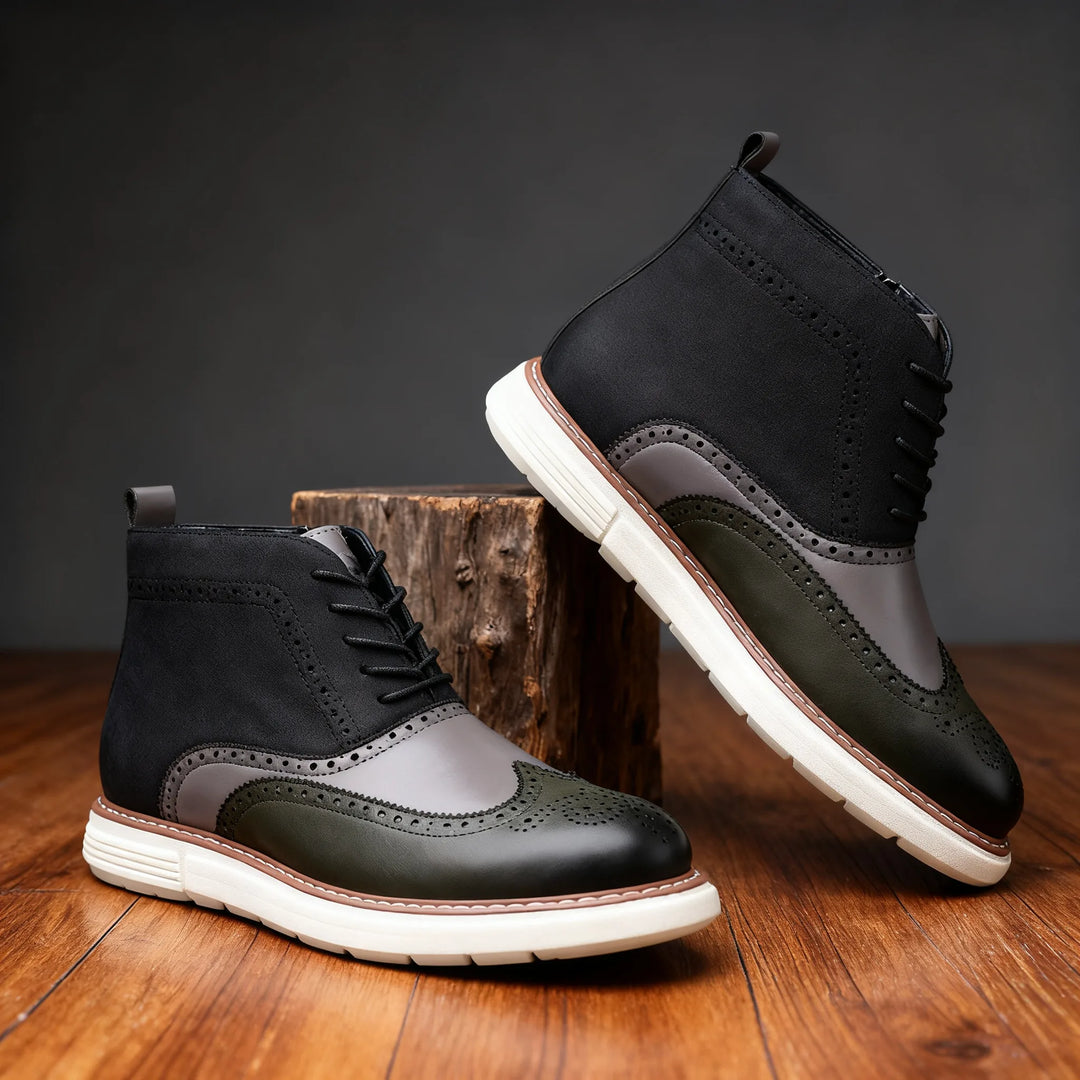 Aldwin | Men's Leather Brogue Ankle Boots - Color:Green;Size:39