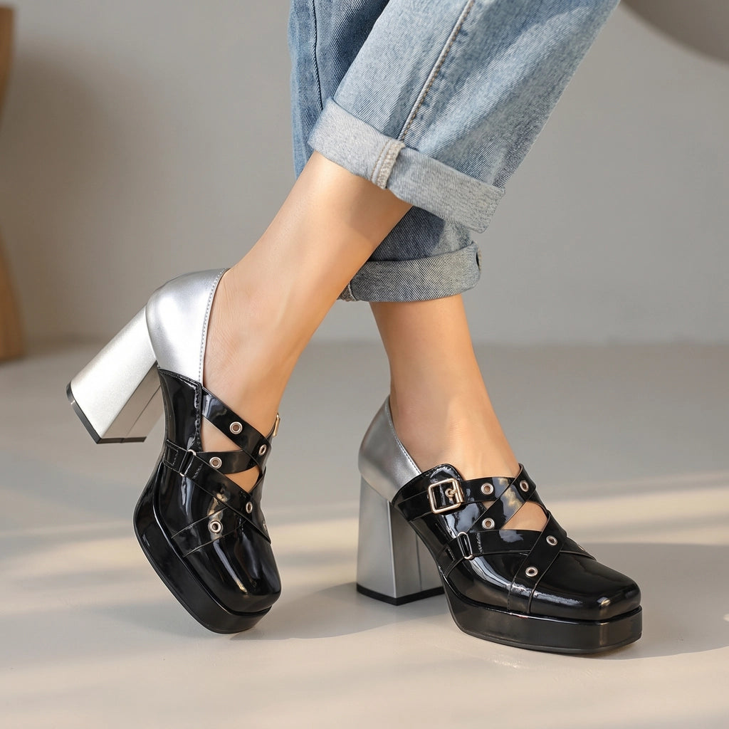 Aleesha Block Heels - Color:Black;Size:35