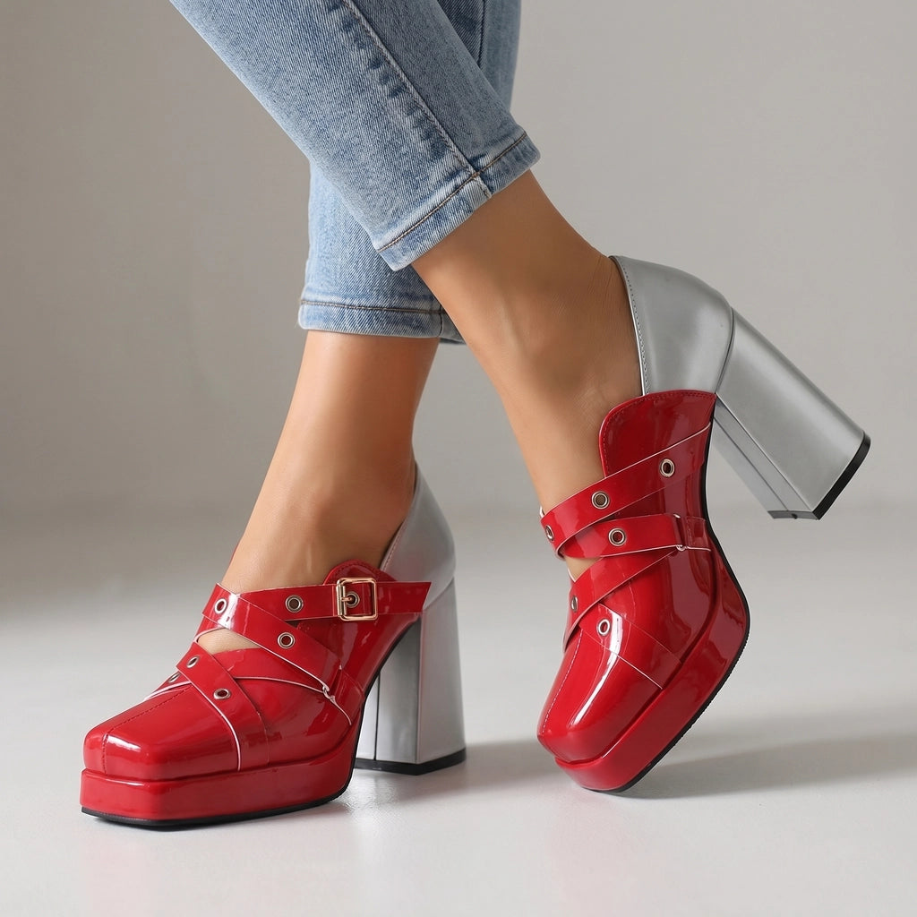 Aleesha Block Heels - Color:Red;Size:35