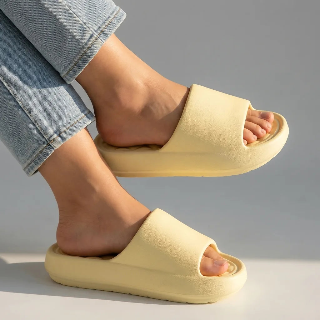 Aleesha Thick Sole Slides - Color:Yellow;Size:36-37