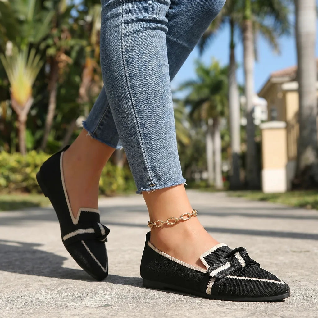 Black Aria Bow Knit Flats 1