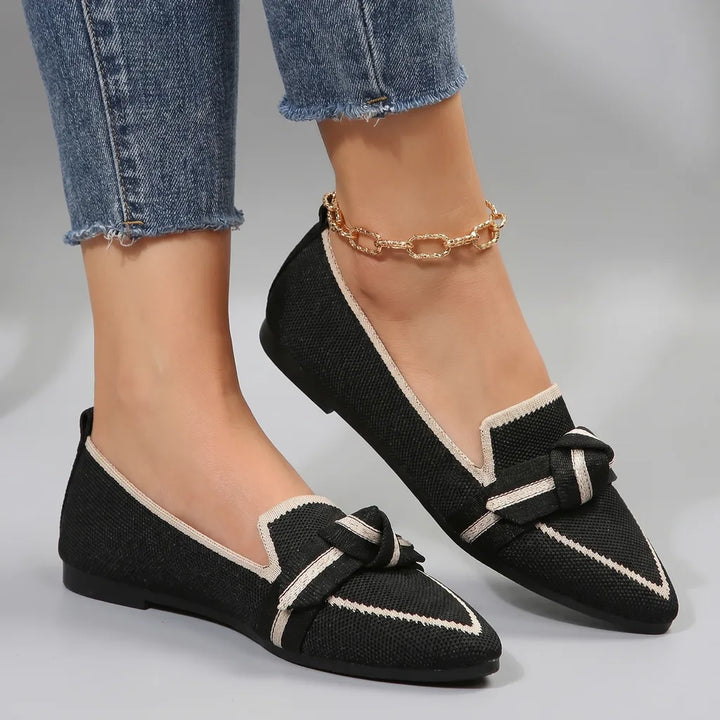 Alena Bow Knit Flats - Color:Black;Size:36