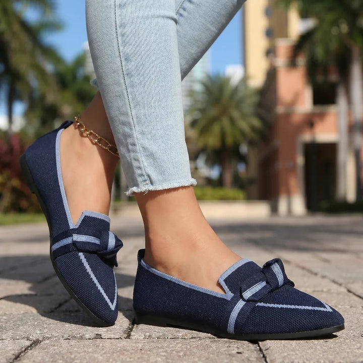 Dark Blue Aria Bow Knit Flats 1