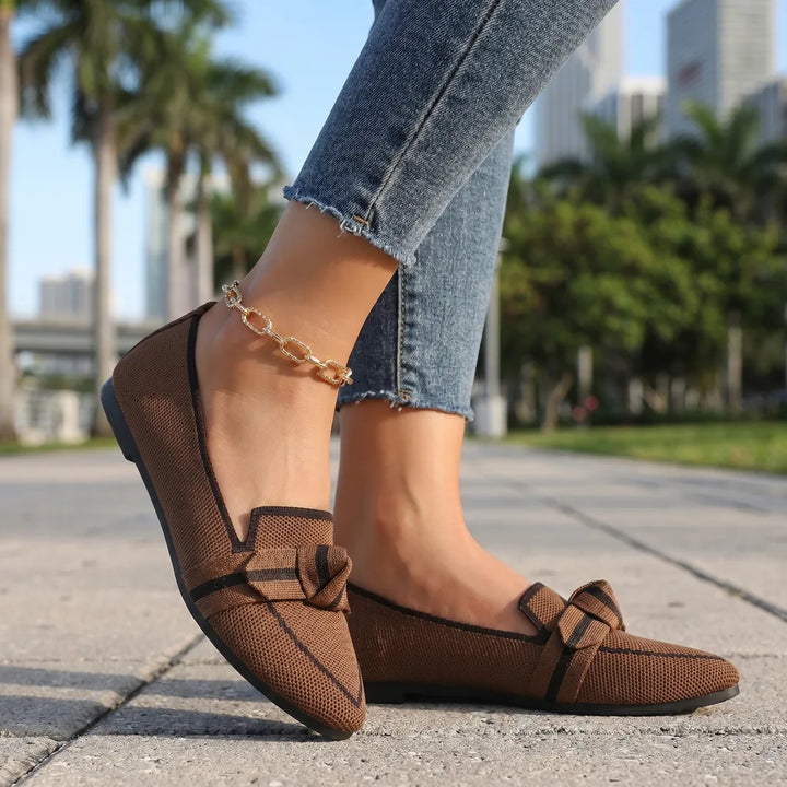 Brown Aria Bow Knit Flats 1