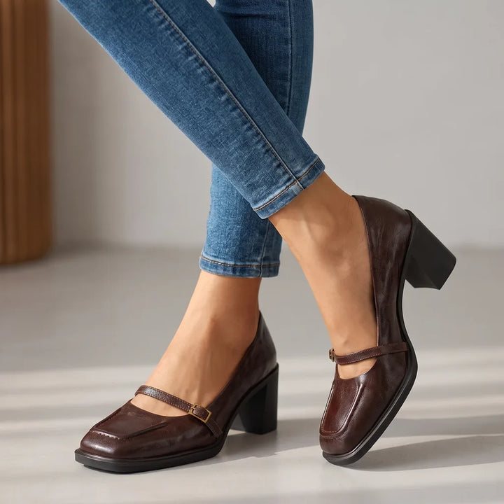 Alessandra | Women's Orthopedic Patent Mary Jane Shoes - Color:Brown;Size:35