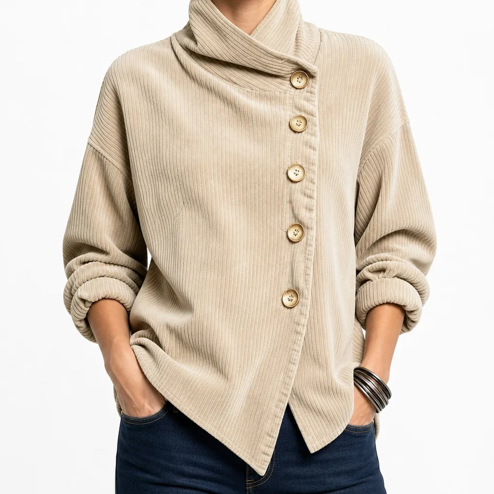 Alexia | Women's Corduroy Cardigan Jacket - Color:Beige;Size:XS