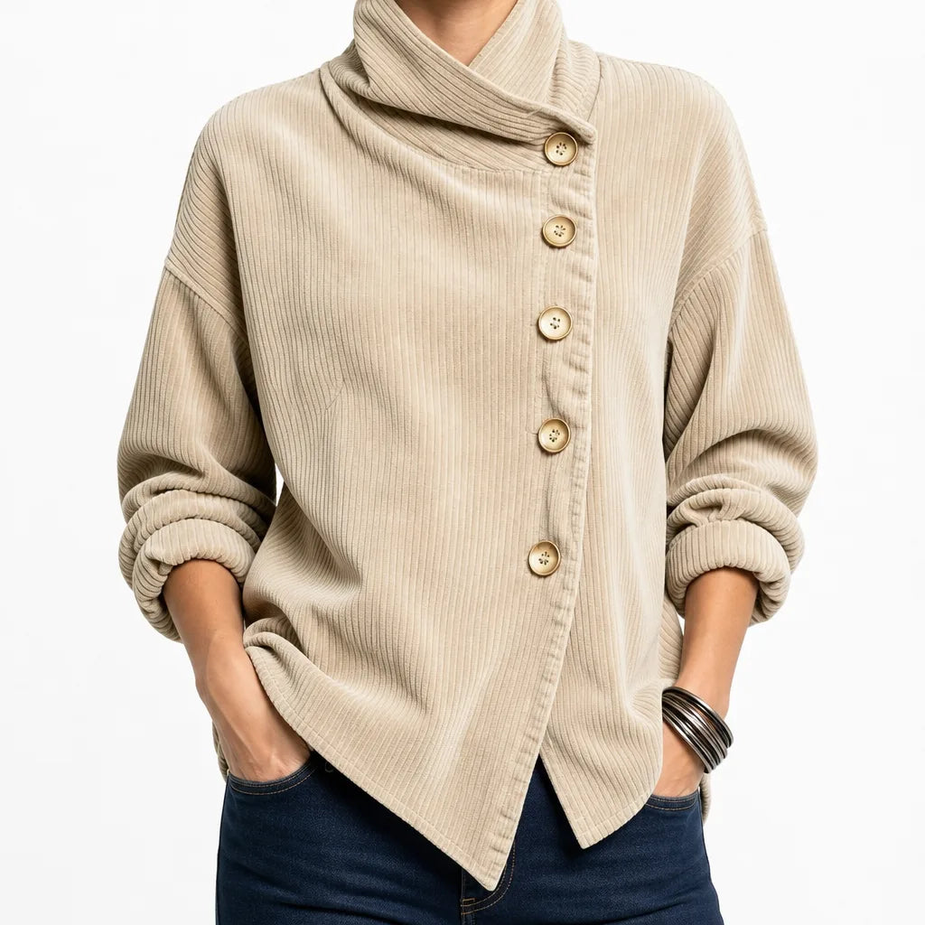 Alexia | Women's Corduroy Cardigan Jacket - Color:Beige;Size:XS