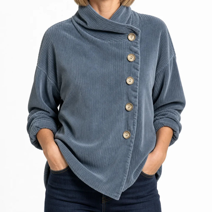 Alexia | Women's Corduroy Cardigan Jacket - Color:Blue;Size:XS