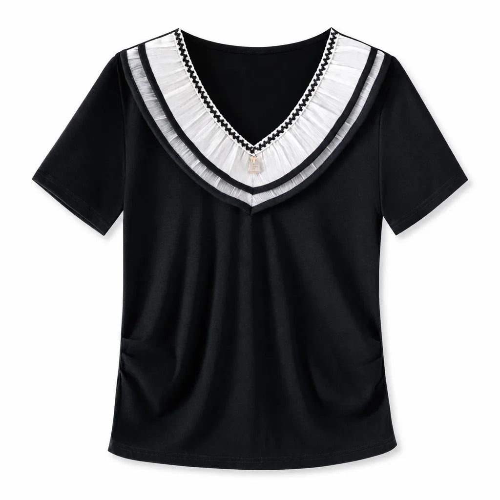 Alexis V-Neck Top - Color:Black;Size:S