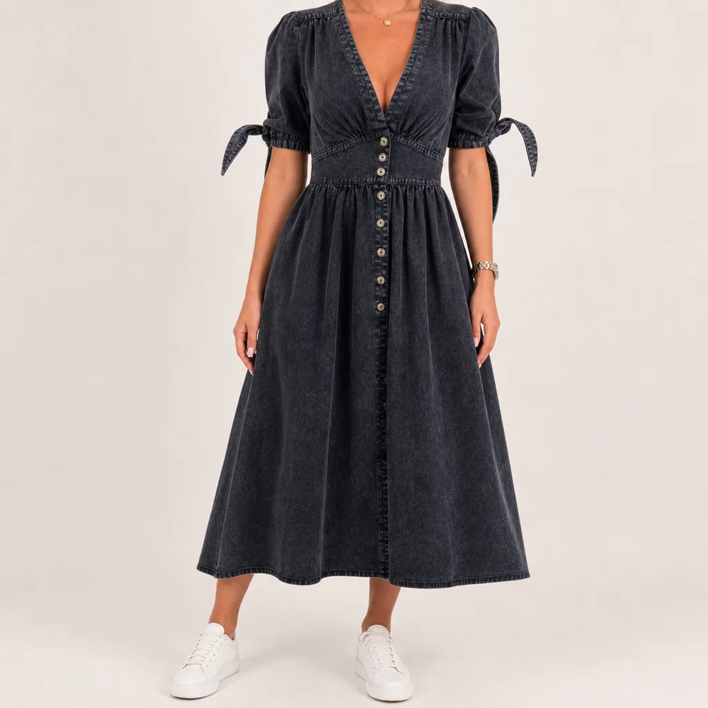 Alice | Women's Fall Denim Shirt Dress - Color:Black;Size:XS