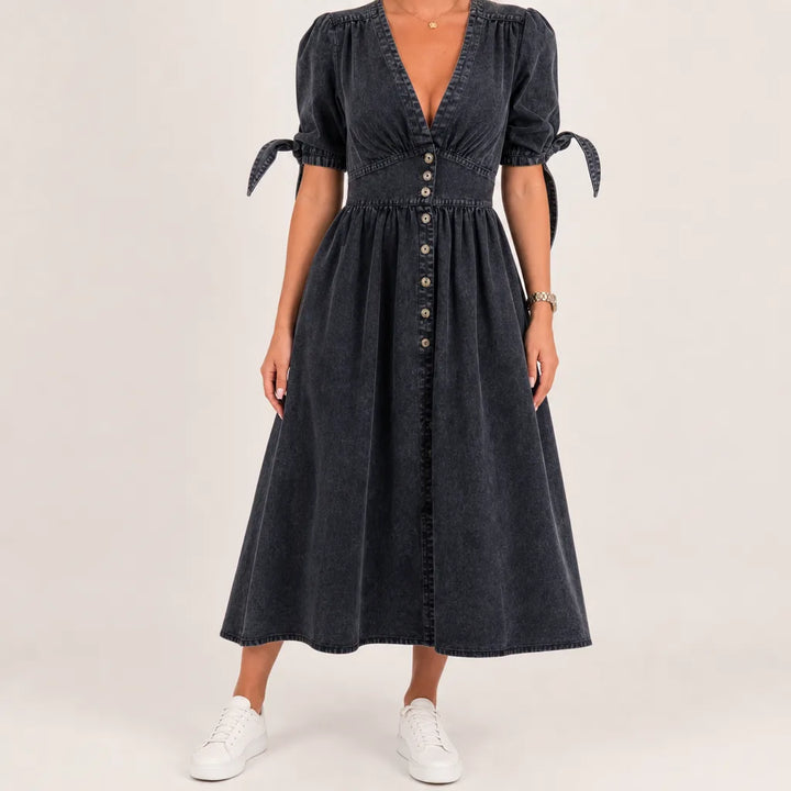 Alice | Women's Fall Denim Shirt Dress - Color:Black;Size:XS