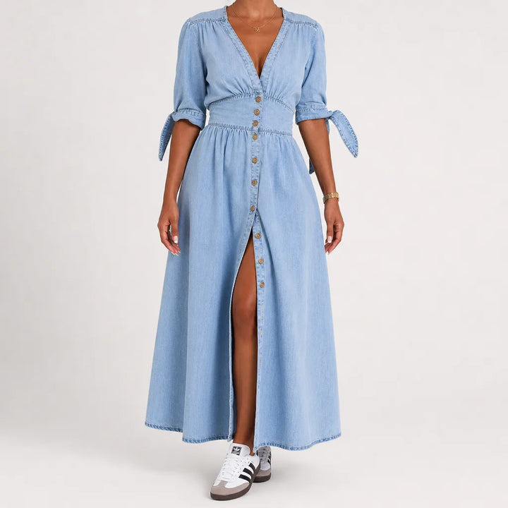 Alice | Women's Fall Denim Shirt Dress - Color:Blue;Size:XS