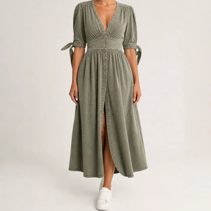 Alice | Women's Fall Denim Shirt Dress - Color:Green;Size:XS