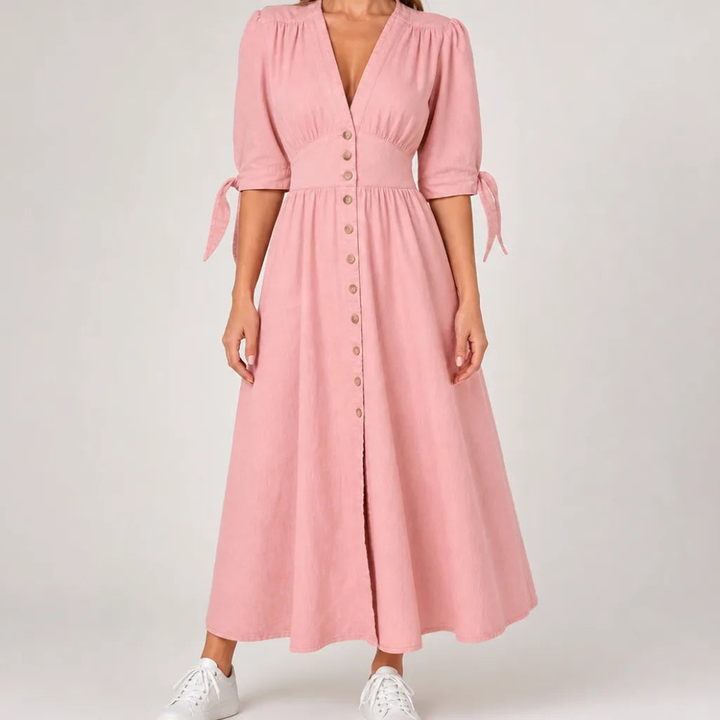 Alice | Women's Fall Denim Shirt Dress - Color:Pink;Size:XS