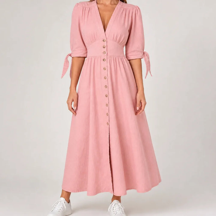 Alice | Women's Fall Denim Shirt Dress - Color:Pink;Size:XS
