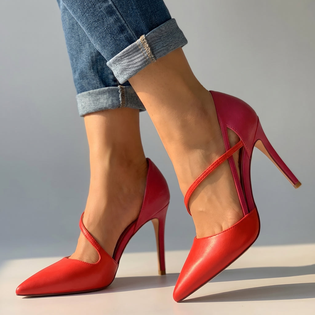 Alina Cut-Out Pumps - Color:Red;Size:35