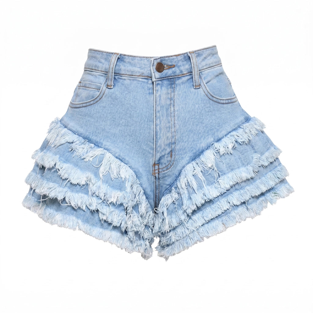 Alina Denim Shorts - Color:Light Blue;Size:XXS