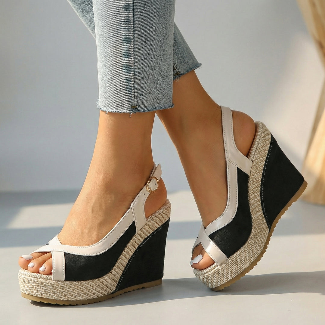 Alina Wedge Sandals - Color:Black;Size:36
