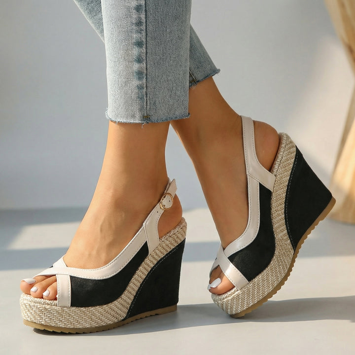 Alina Wedge Sandals - Color:Black;Size:36