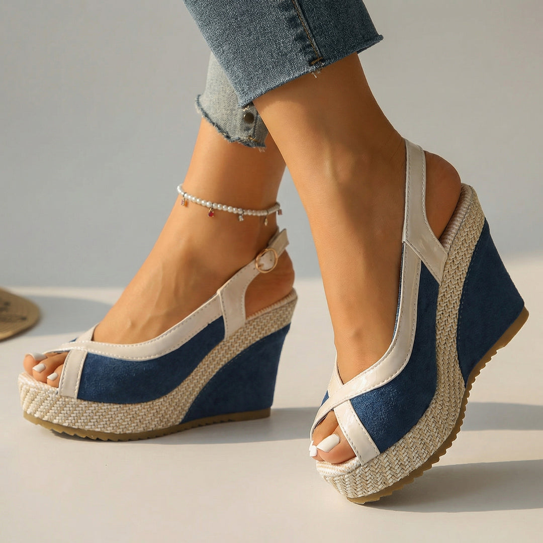 Alina Wedge Sandals - Color:Blue;Size:36