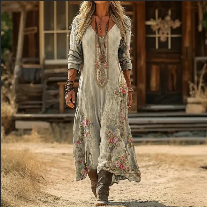 Alissa | Women's Vintages Long Sleeve Dress - Size:XS;Color:Multicolor