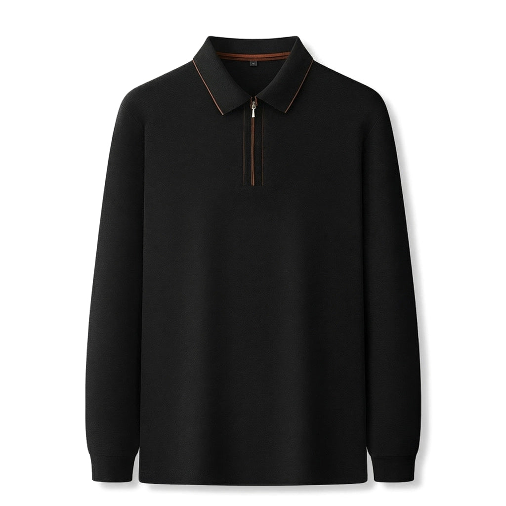 Alister Cotton Quarter-Zip Polo - Color:Black;Size:S