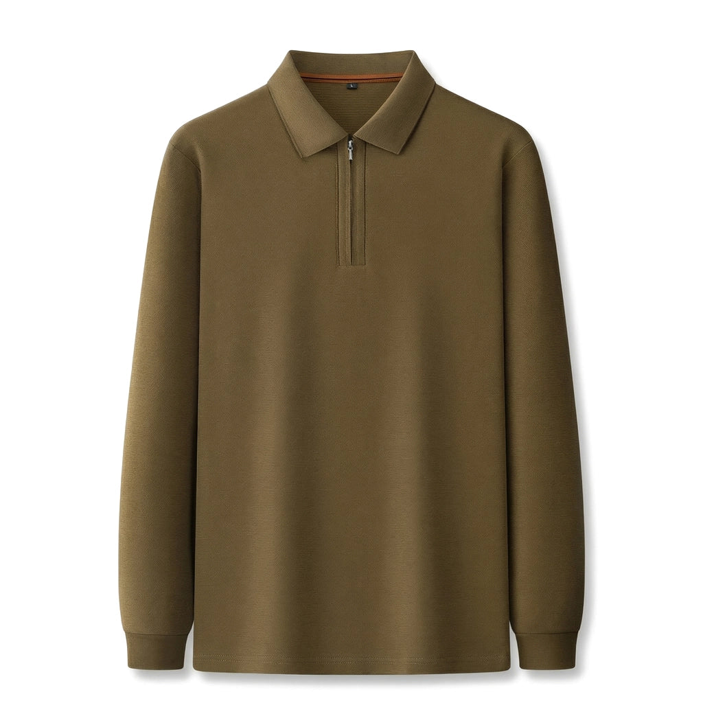 Alister Cotton Quarter-Zip Polo - Color:Khaki;Size:S