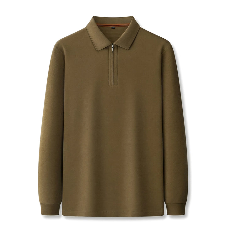 Alister Cotton Quarter-Zip Polo - Color:Khaki;Size:S