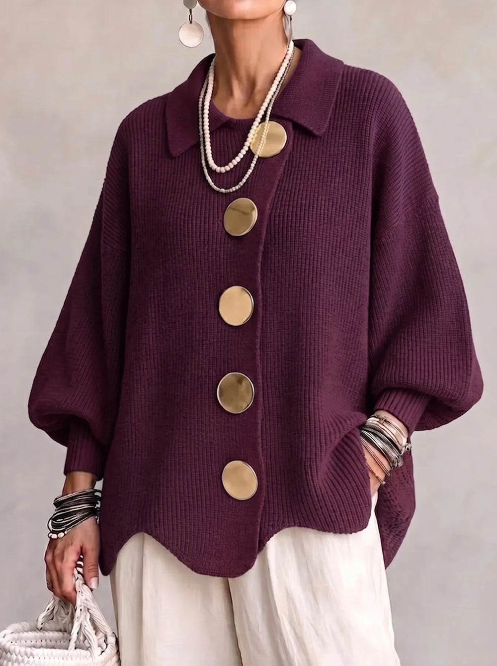 Aliyah | Women's Cozy Oversized Cardigan - Size:XS;Color:Burgundy