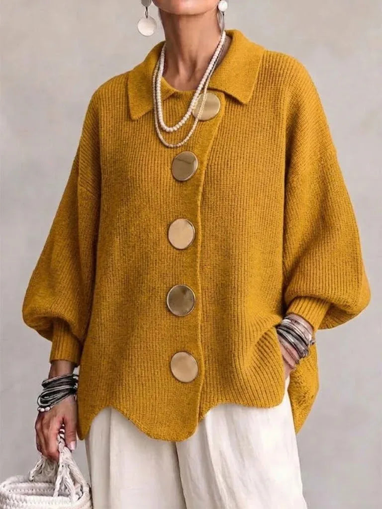 Aliyah | Women's Cozy Oversized Cardigan - Size:XS;Color:Gold