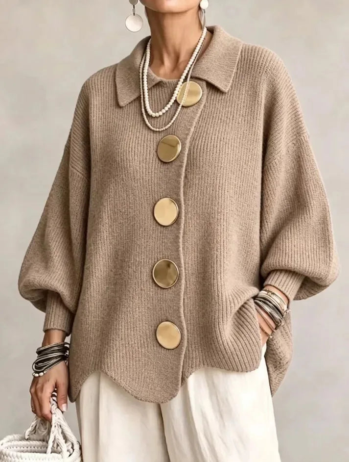 Aliyah | Women's Cozy Oversized Cardigan - Size:XS;Color:Khaki
