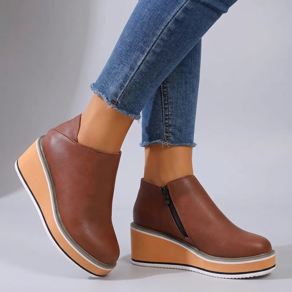 Aliza | Women's Orthopedic Non-Slip Ankle Boots - Color:Dark Brown;Size:36