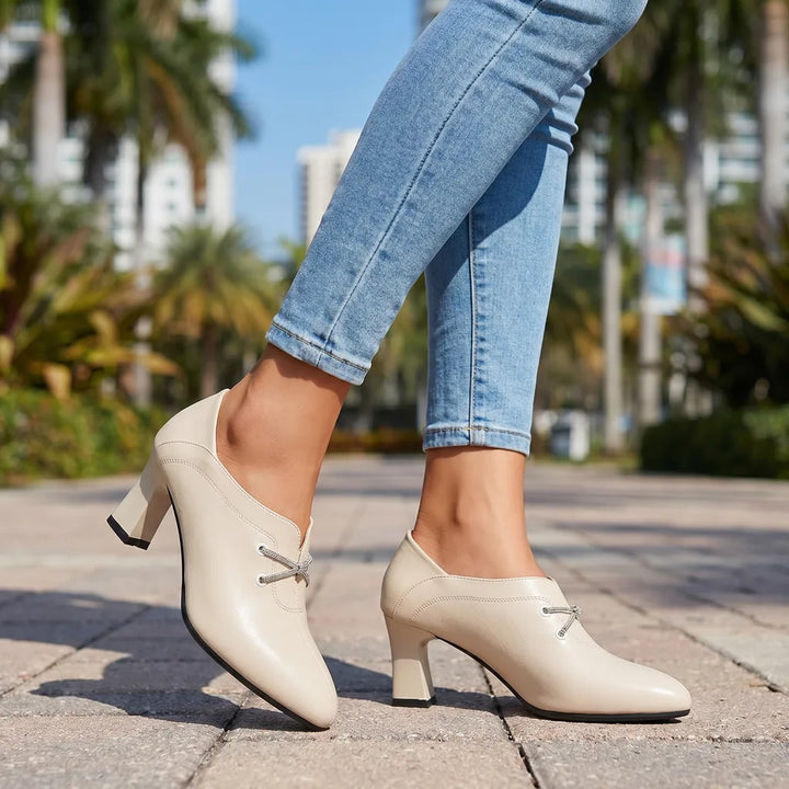 Women's Beige Alessandra Block Heel Pumps