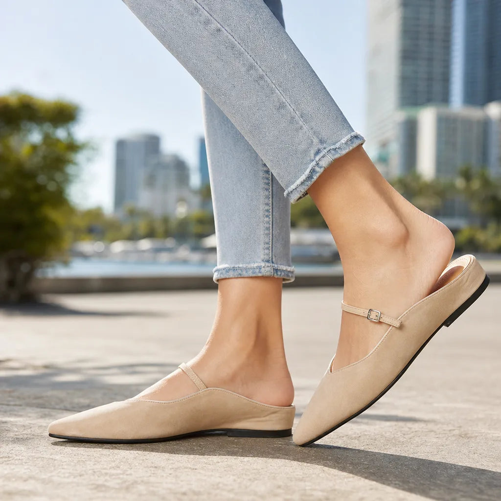 Women's Beige Leeds Leather Mule Sandals