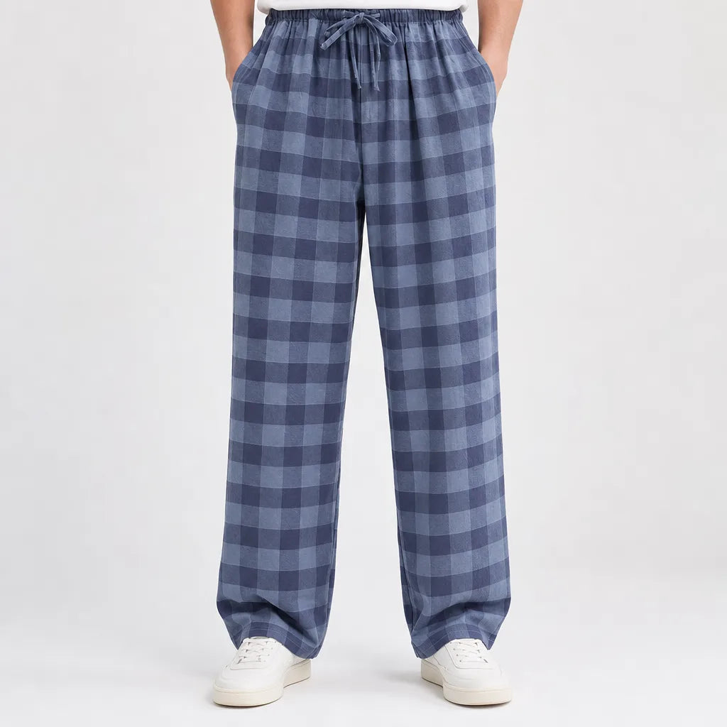 Men's Blue Duffy Cotton Plaid Lounge Pants