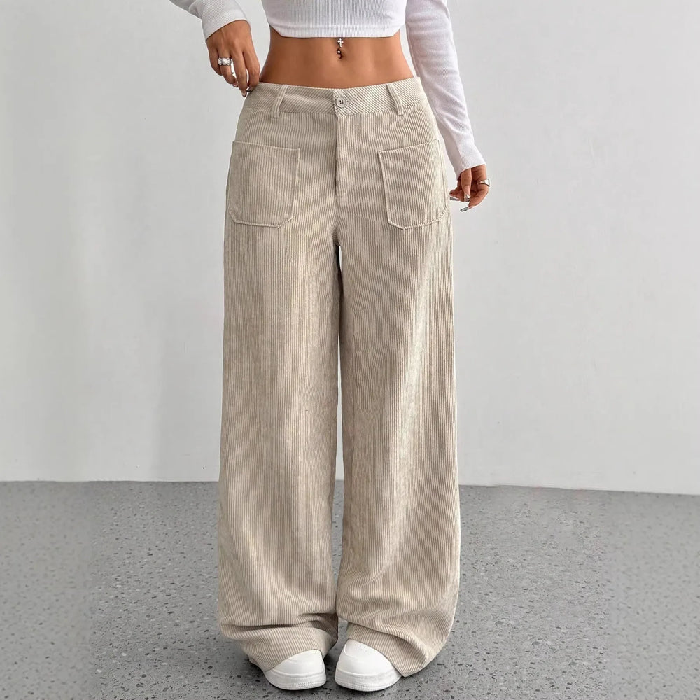 Ameera | Women's High Waist Wide Leg Pants - Size:XXS;Color:Apricot