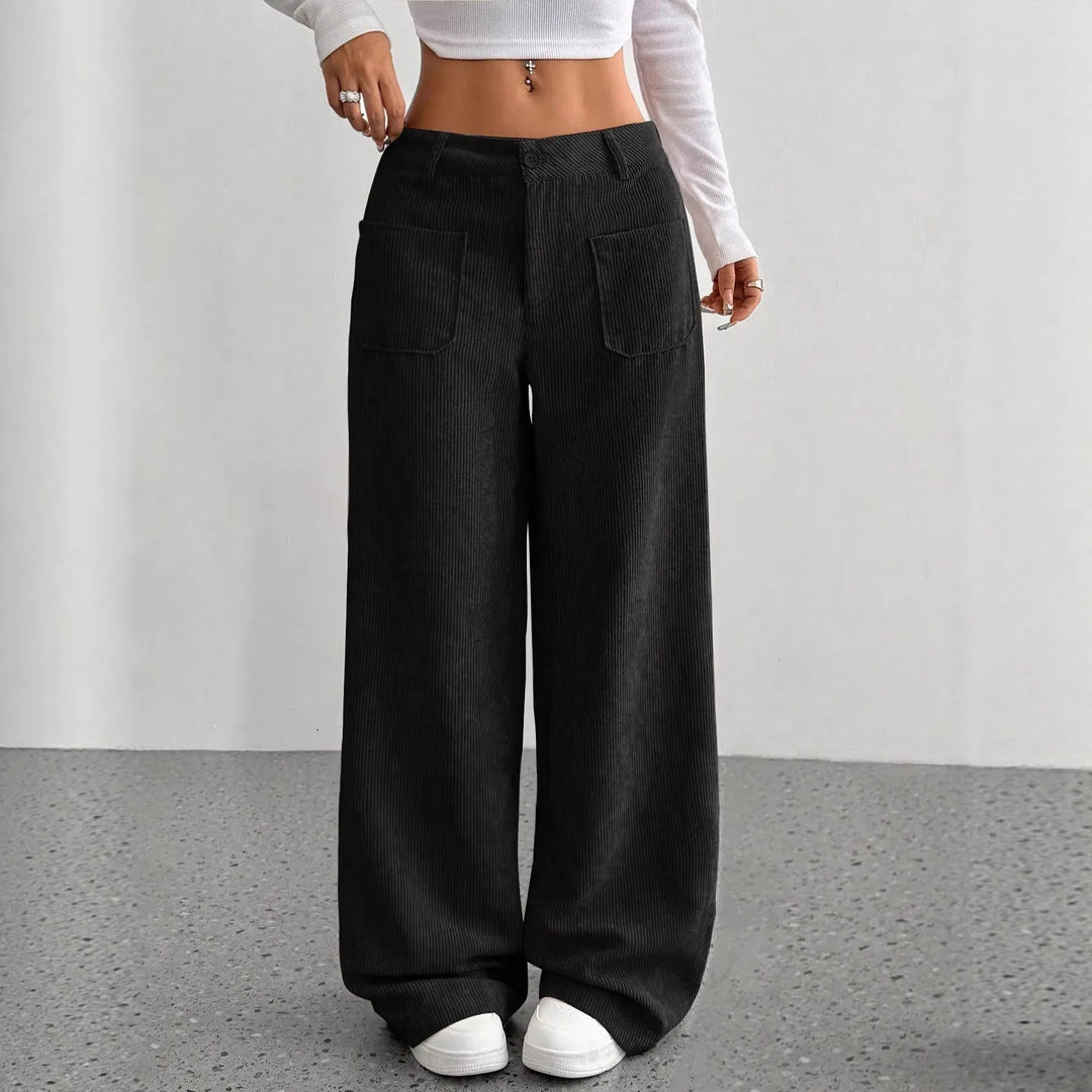 Ameera | Women's High Waist Wide Leg Pants - Size:XXS;Color:Black
