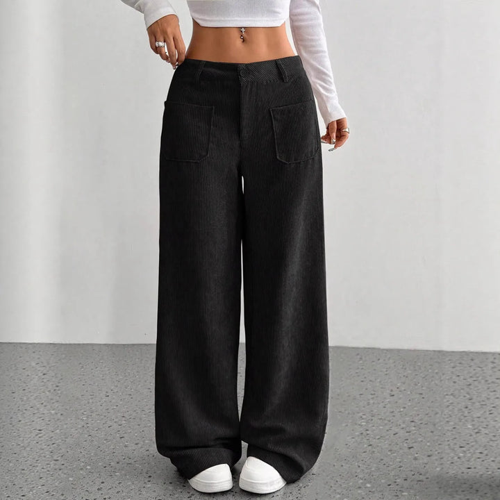 Ameera | Women's High Waist Wide Leg Pants - Size:XXS;Color:Black