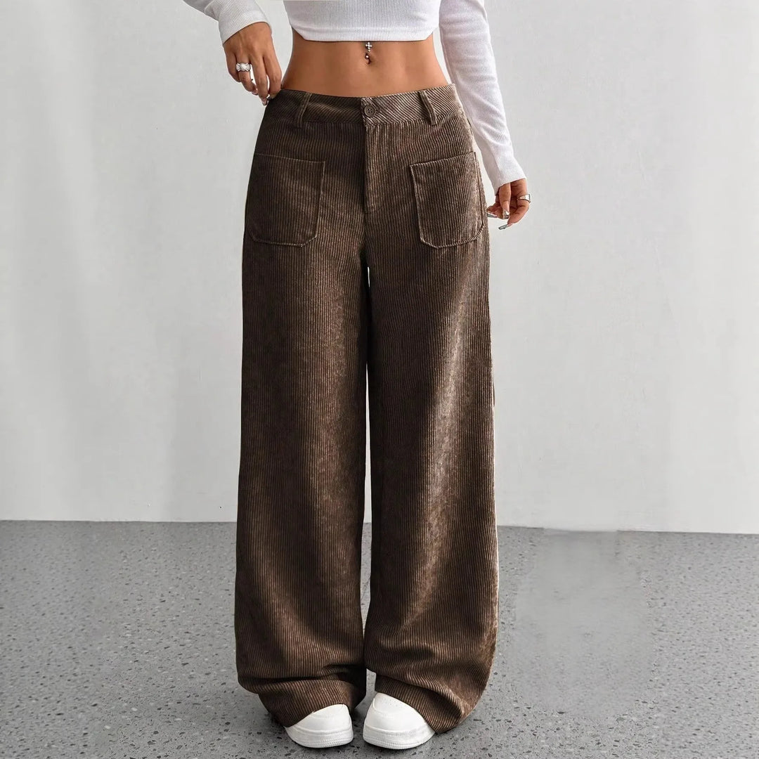 Ameera | Women's High Waist Wide Leg Pants - Size:XXS;Color:Brown