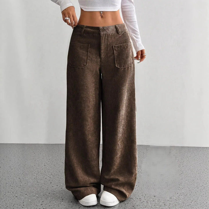 Ameera | Women's High Waist Wide Leg Pants - Size:XXS;Color:Brown