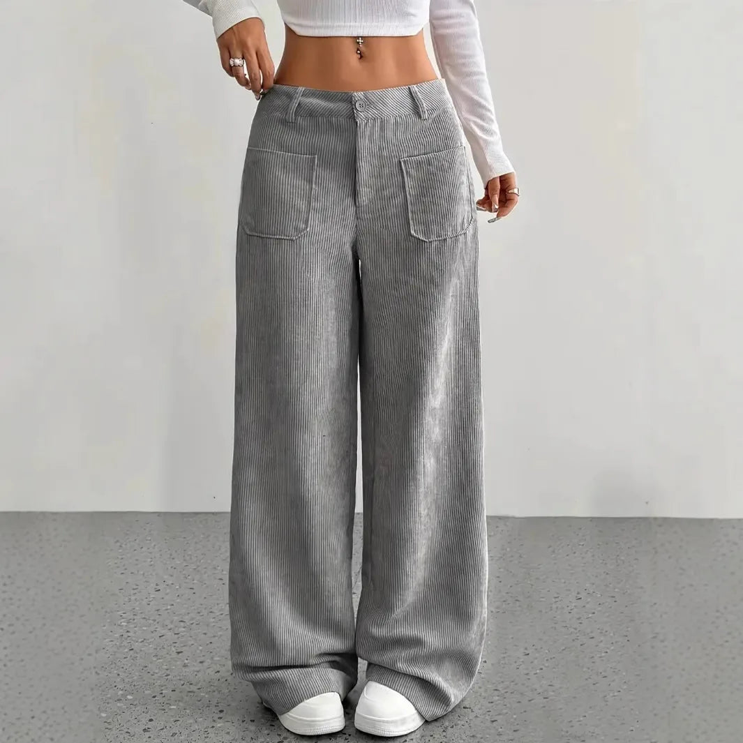 Ameera | Women's High Waist Wide Leg Pants - Size:XXS;Color:Gray