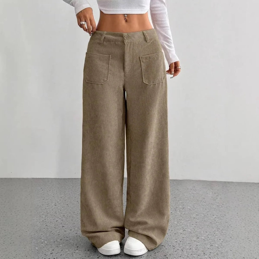 Ameera | Women's High Waist Wide Leg Pants - Size:XXS;Color:Khaki