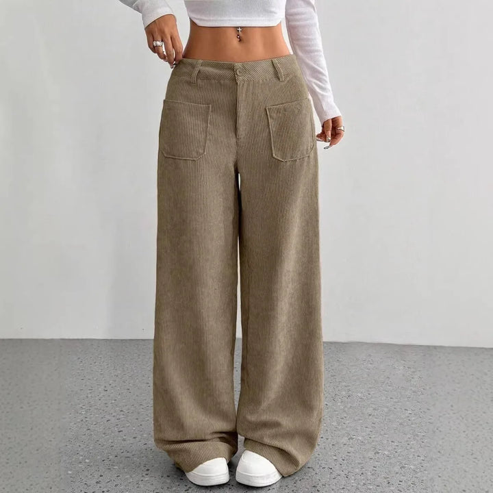 Ameera | Women's High Waist Wide Leg Pants - Size:XXS;Color:Khaki